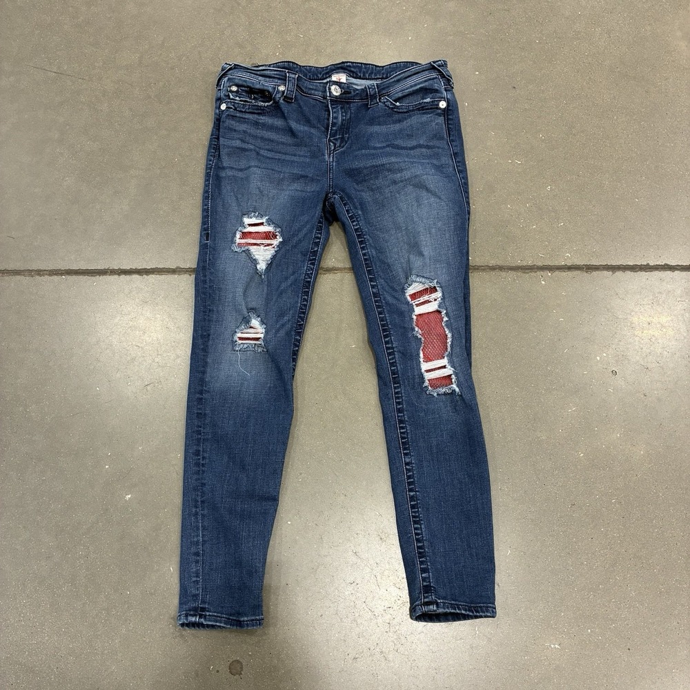 True Religion Halle Blue Cotton Mid-Rise Super Skinny Jeans Women's Size 33